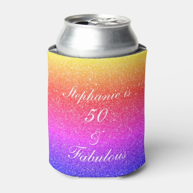 Enfriador De Latas 50 Y Fabuloso Cumpleaños Purpurina Púrpura Rosa Bl (Lata Anverso)