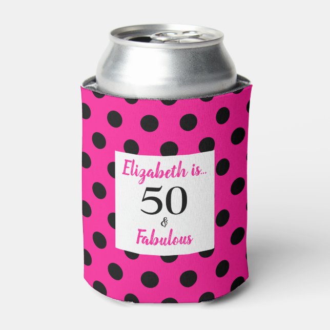 Enfriador De Latas 50 y fabuloso negrita rosa con puntos de polka neg (Lata Anverso)