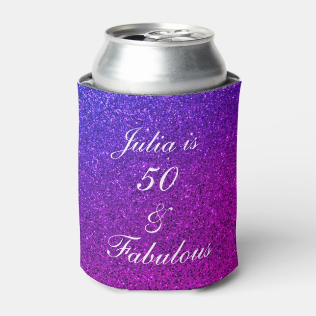 Enfriador De Latas 50 Y Fabuloso Purpurina Púrpura Rosa De Cumpleaños (Lata Anverso)