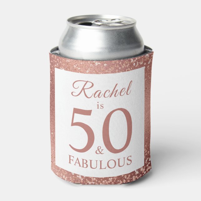 Enfriador De Latas 50 y fabuloso Rosa Gold 50 cumpleaños (Lata Anverso)