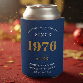 Enfriador De Latas 50th Birthday Name 1976 Blue Gold Elegant Chic