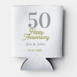 Enfriador De Latas 50th happy anniversary name date silver gold date 