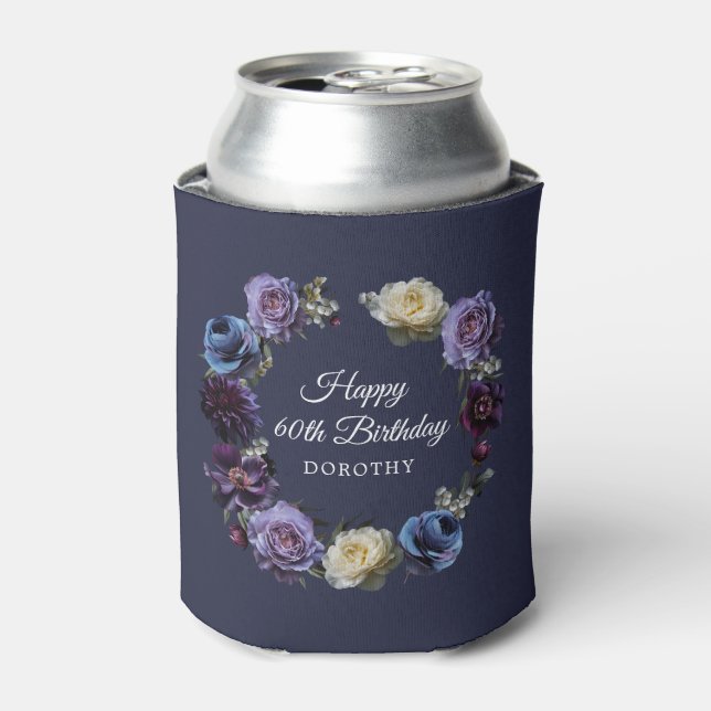 Enfriador De Latas 60.º cumpleaños Moody Purple Flower Can (Lata Anverso)