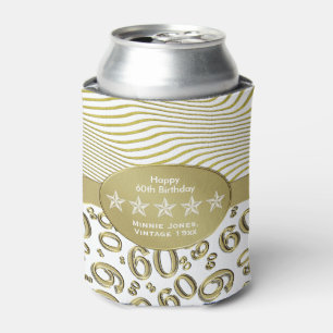 Enfriador De Latas 60.o oro feliz del cumpleaños y modelo blanco del