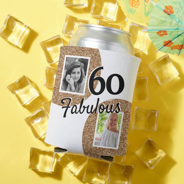 Enfriador De Latas 60 y Fabulous Gold Purpurina 2 Photo 60th Birthday (Verano in situ)