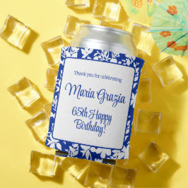 Enfriador De Latas 65.ª Moda de cumpleaños Floral blanca azul