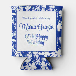 Enfriador De Latas 65.ª Moda de cumpleaños Floral blanca azul