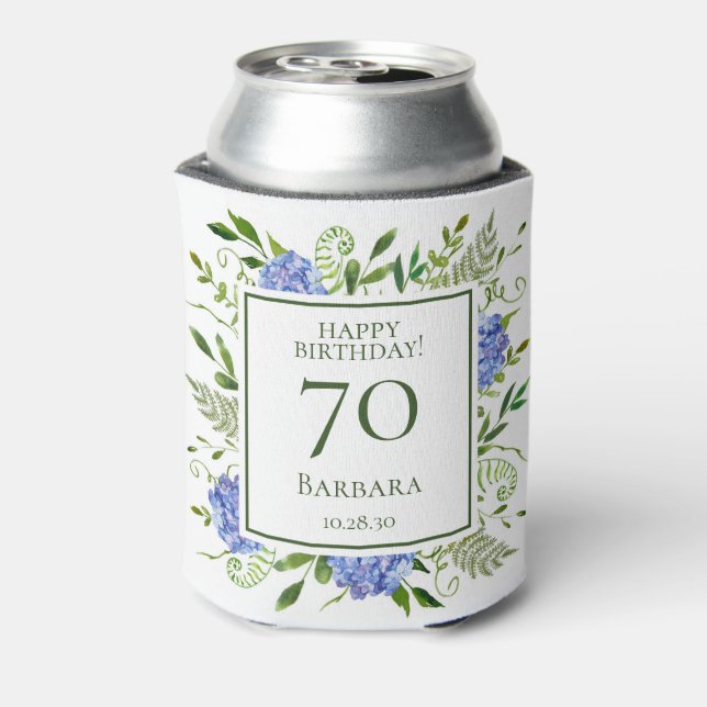 Enfriador De Latas 70.ª Hidráneas Azules de Cumpleaños (Reverso de la lata)