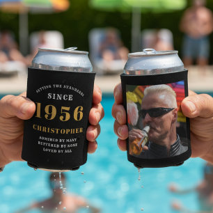 Enfriador De Latas 70.º cumpleaños Oro Negro con foto