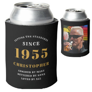 Enfriador De Latas 70.º cumpleaños Oro Negro con foto