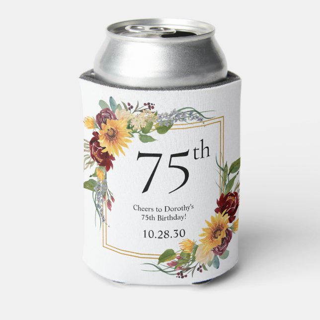 Enfriador De Latas 75.º natalicio de girasoles (Reverso de la lata)