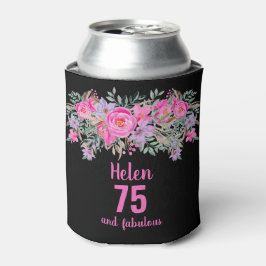Enfriador De Latas 75 años refrigerador de bebidas floral rosa negro