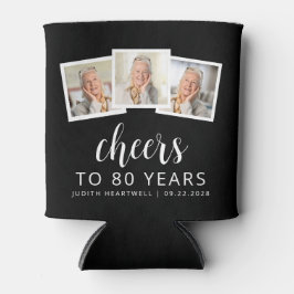 Enfriador De Latas 80.º cumpleaños 3-Foto Saludos con guiones blancos