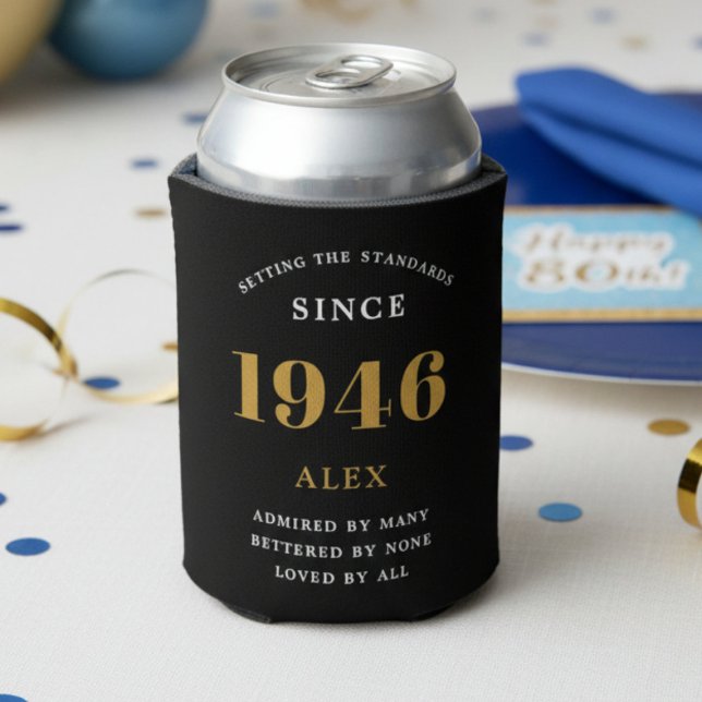 Enfriador De Latas 80.º Nombramiento de cumpleaños 1944 Moda elegante (1946 can cooler on a party table.)