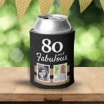 Enfriador De Latas 80 y Fabulous Gold Purpurina 2 Photo 80th Birthday<br><div class="desc">80 y Fabulous Gold Purpurina 2 Photo 80th Birthday Refrigerador de bebidas. Refrigerador de bebidas personalizado con 2 fotos. Añade tus fotos - puedes usar una foto antigua y nueva.</div>