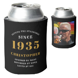 Enfriador De Latas 90.º cumpleaños Oro Negro con foto