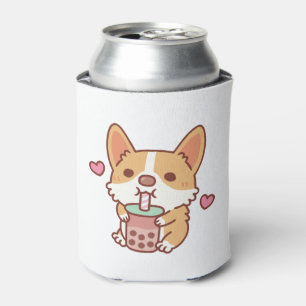 Enfriador De Latas A Cute Corgi Le Encanta Beber Té De Burbuja
