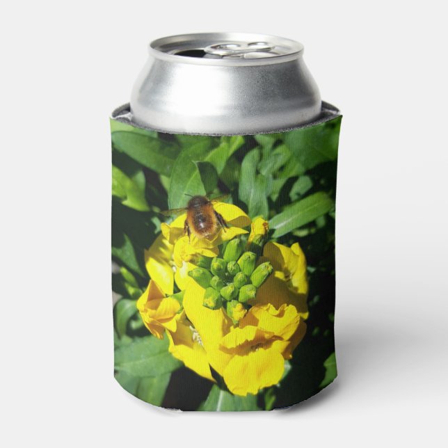 Enfriador De Latas Abeja a las flores amarillas (Lata Anverso)