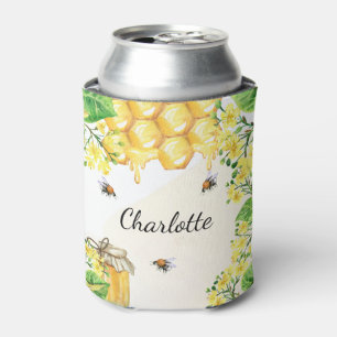 Enfriador De Latas Abejas de burbujas miel floros amarillos monograma