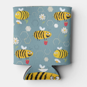 Enfriador De Latas Abejas Polinizantes, Escena Jardín Floriente.