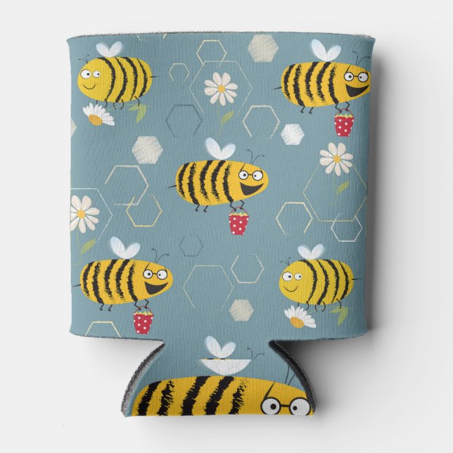 Enfriador De Latas Abejas Polinizantes, Escena Jardín Floriente. (Anverso)