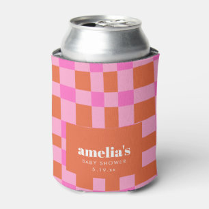 Enfriador De Latas Abstract Checker Rosa Naranja Baby Shower Personal