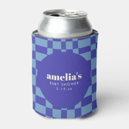Enfriador De Latas Abstract Checkerboard Blue Custom Baby Shower
