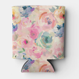 Enfriador De Latas Abstracto Colorido Pastel Flores Patrón Floral