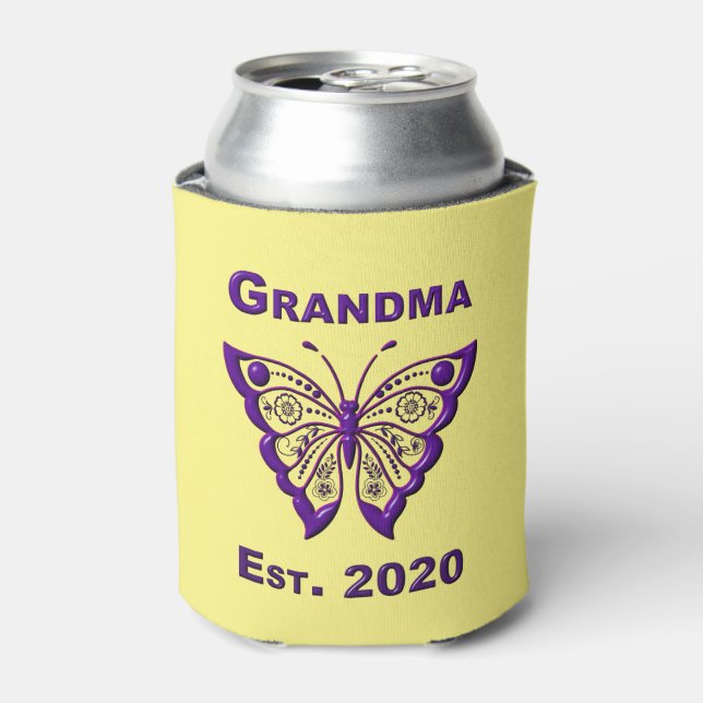 Enfriador De Latas Abuela de mariposa adorable "Est 2020" (Lata Anverso)