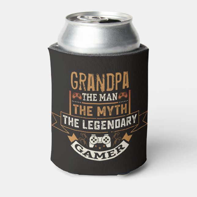 Enfriador De Latas Abuelo El Hombre Mito Legendario Gamer Negro Tan (Reverso de la lata)