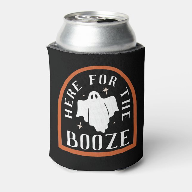 Enfriador De Latas Acá por la Halloween fantasma del booze (Reverso de la lata)