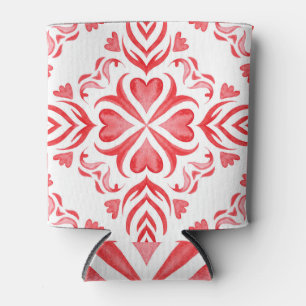 Enfriador De Latas acuarela arabesca roja: patrón ornamental.