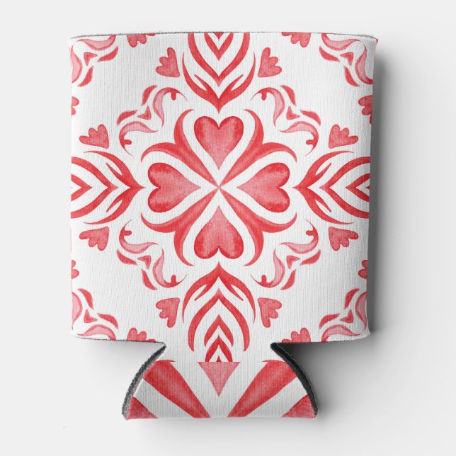 Enfriador De Latas acuarela arabesca roja: patrón ornamental. (Anverso)