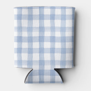 Enfriador De Latas Acuarela azul y blanco Gingham