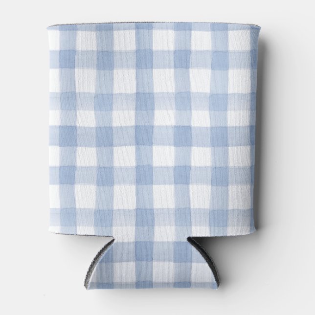 Enfriador De Latas Acuarela azul y blanco Gingham (Anverso)