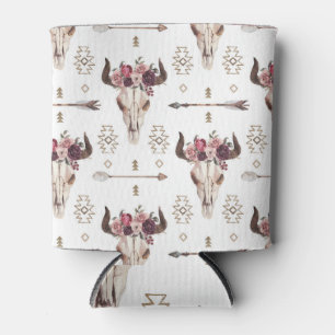 Enfriador De Latas acuarela Boho: flechas, patrón de cráneo.