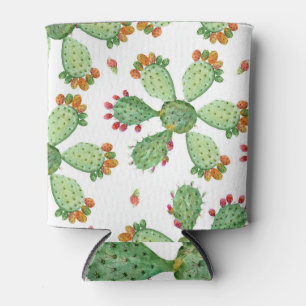Enfriador De Latas Acuarela Cacti: Patrón de jardín tropical.