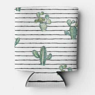 Enfriador De Latas Acuarela de Cactus: Dibujo de Pluma Vintage.