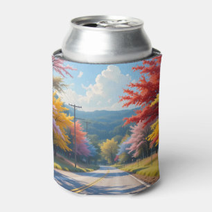 Enfriador De Latas Acuarela de camino rural otoñal pastel