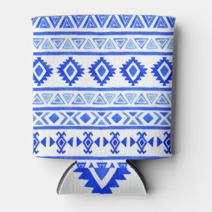 Enfriador De Latas Acuarela de etnia azteca, patrón geométrico.