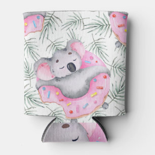 Enfriador De Latas Acuarela de Koala, patrón tropical.