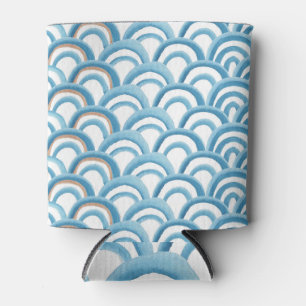 Enfriador De Latas Acuarela de olas azules, pintura sin costura.