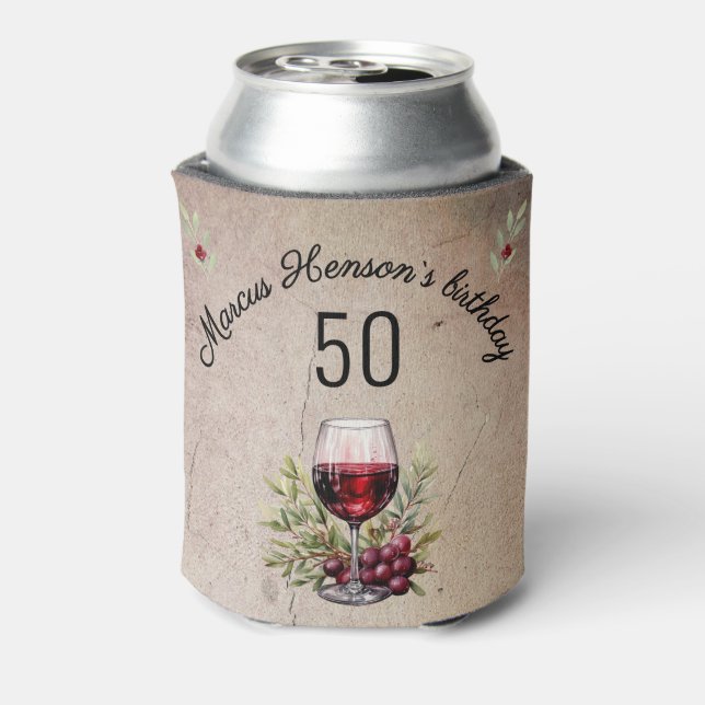Enfriador De Latas Acuarela de oliva de vidrio rojo 50 cumpleaños (Reverso de la lata)