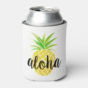 Enfriador De Latas Acuarela de piña Aloha Monograma tropical
