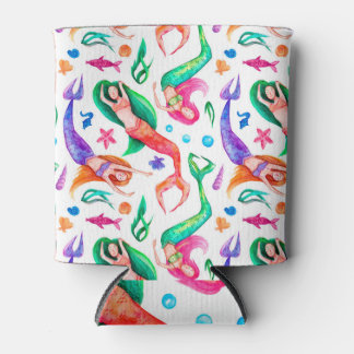 Enfriador De Latas Acuarela de Sirenas: Patrón Oceánico sin Marea