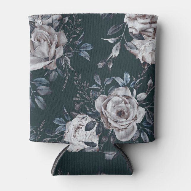 Enfriador De Latas acuarela floral oscura, patrón ininterrumpido (Anverso)