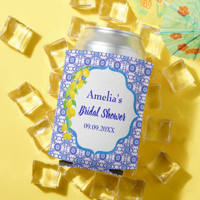 Enfriador De Latas Acuarela Lemons Positano Amalfi Tile Bridal (Verano in situ)