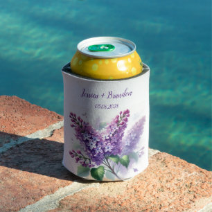 Enfriador De Latas Acuarela Lilac Morado Monograma Floral