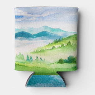 Enfriador De Latas Acuarela: majestuoso paisaje de montaña.