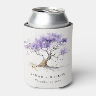 Enfriador De Latas Acuarela mínima Lilac Jacaranda Tree Boda